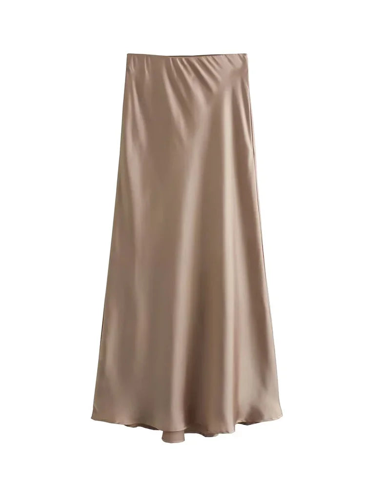 High Waist Satin Midi Skirt