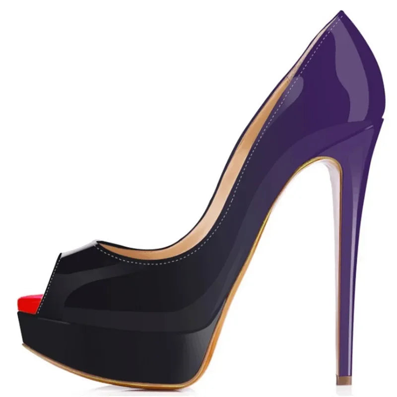 Patent Peep Toe Platform Heels
