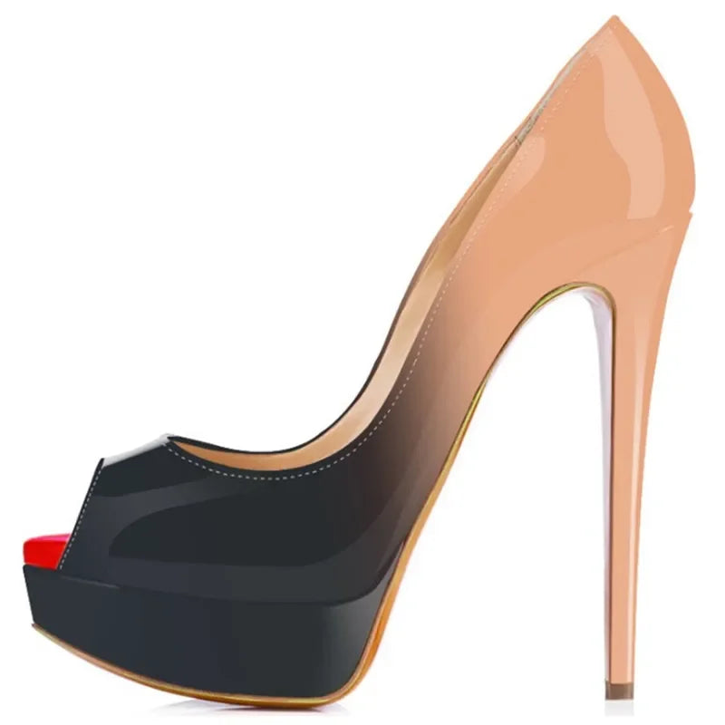 Patent Peep Toe Platform Heels