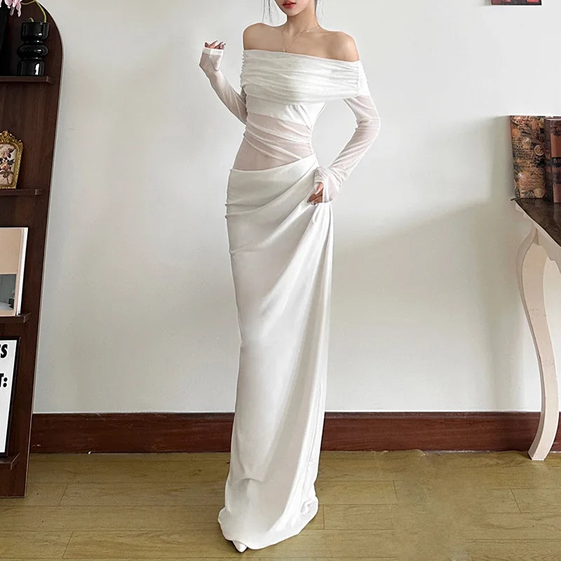 Mesh One Shoulder Long Dress