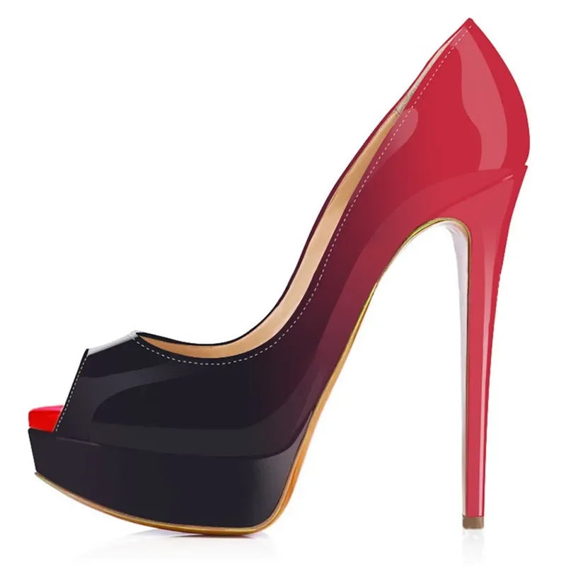 Patent Peep Toe Platform Heels
