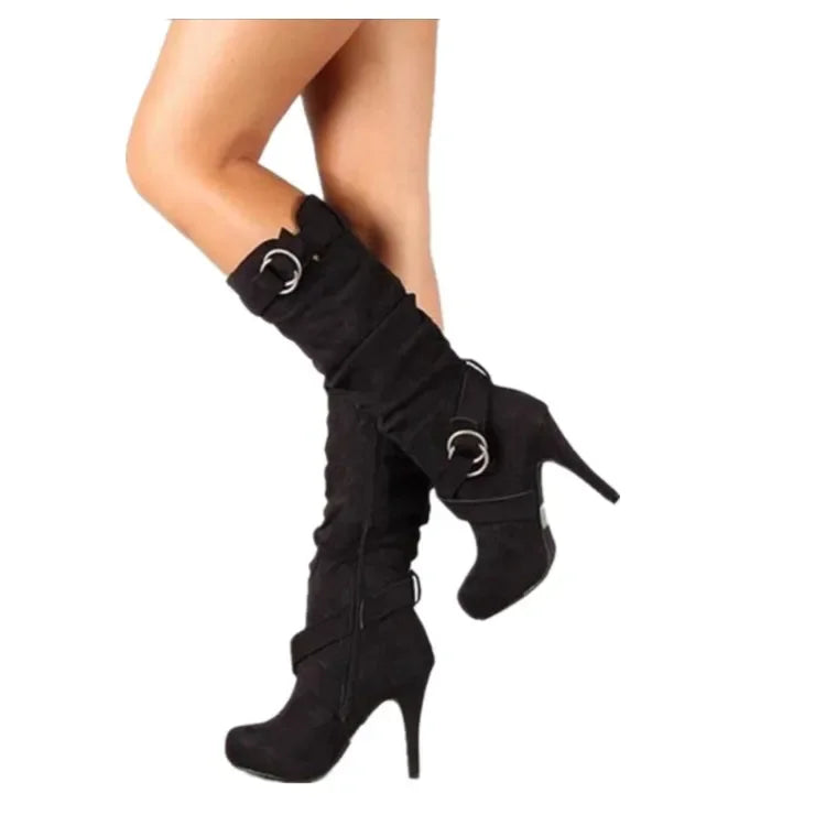 Knee High Heeled Leather Boots