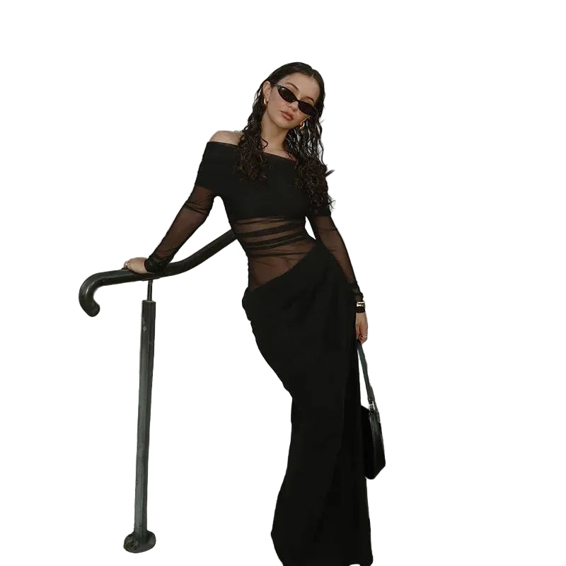 Mesh One Shoulder Long Dress