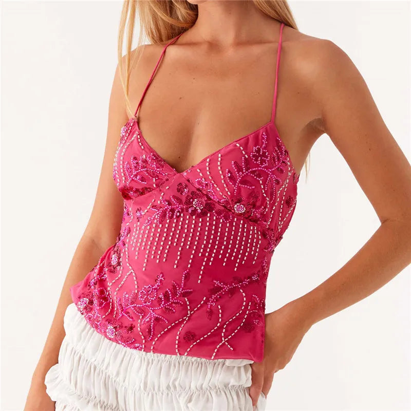 Sequin Halter Crop Top