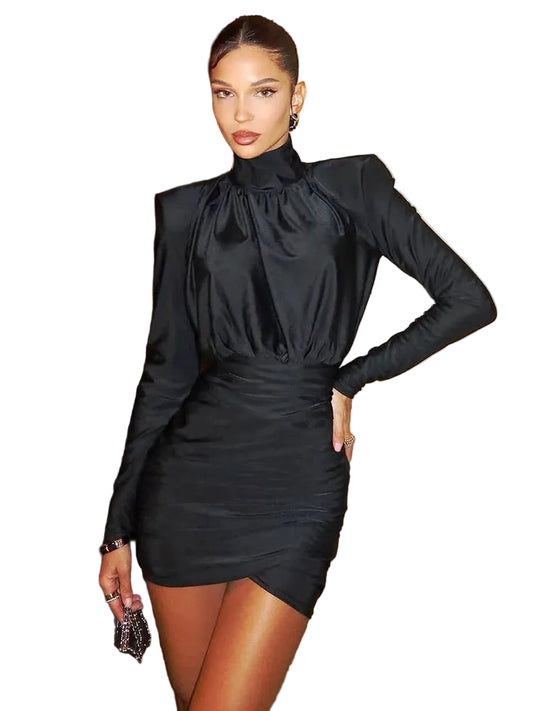Ruched Turtleneck Bodycon Mini Dress