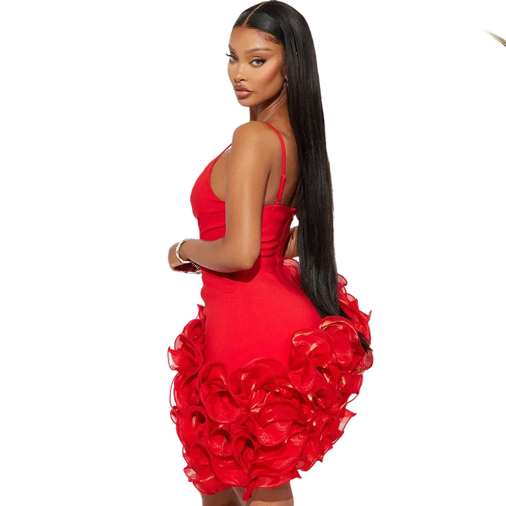 Red Ruffle Bodycon Mini Dress