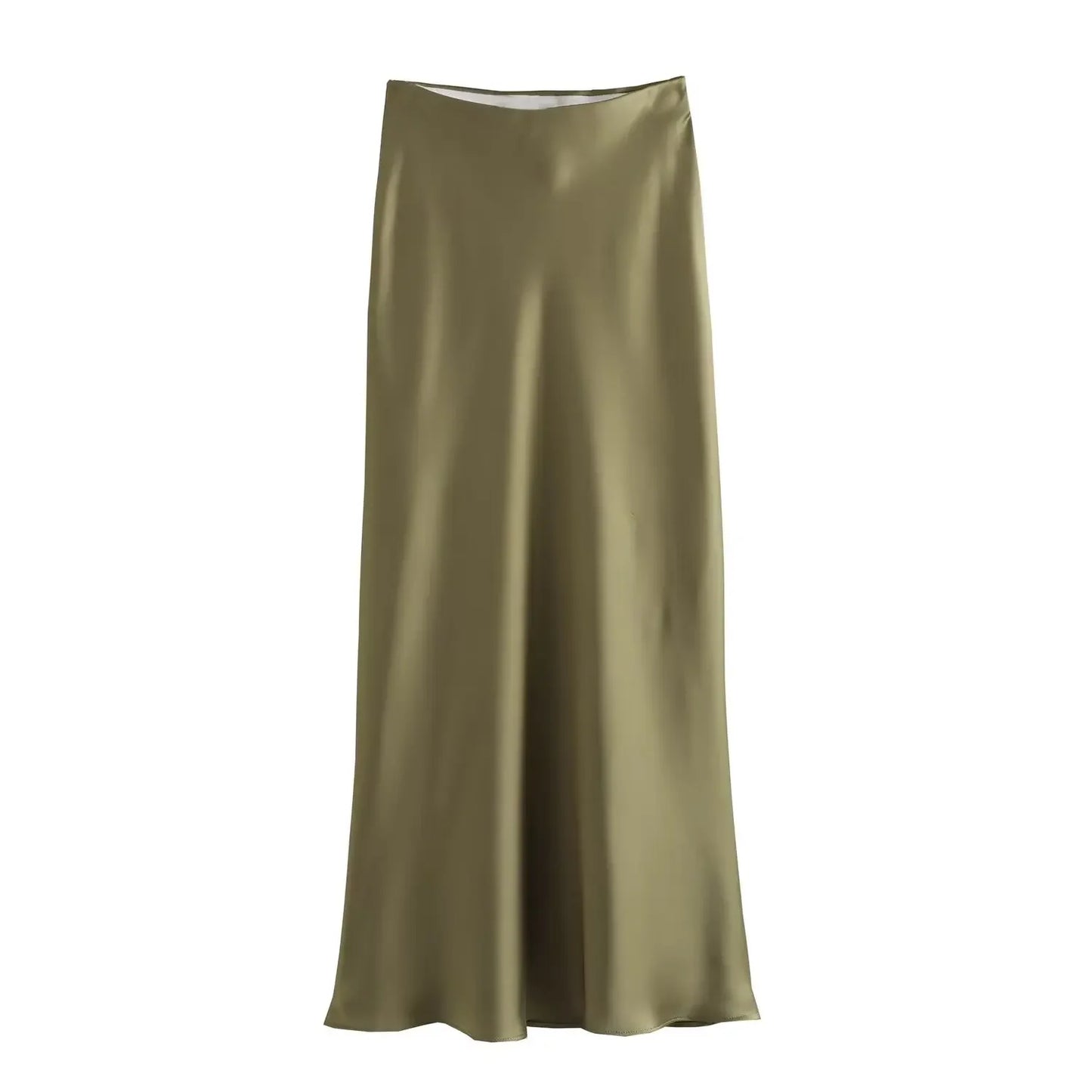 High Waist Satin Midi Skirt