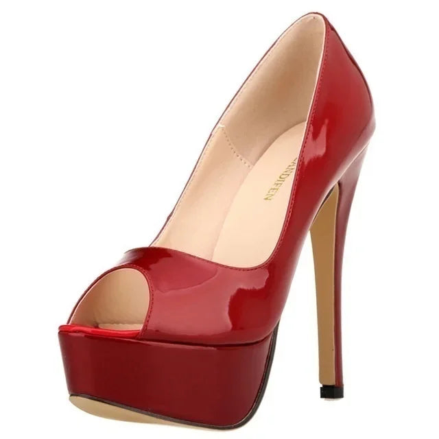 Patent Peep Toe Platform Heels