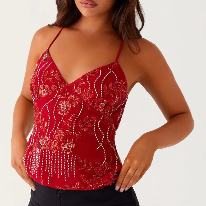 Sequin Halter Crop Top