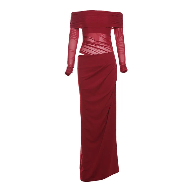 Mesh One Shoulder Long Dress