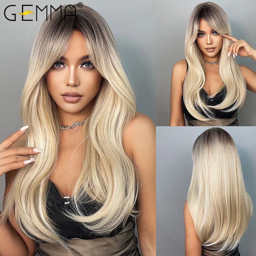 Ombre Blonde Wig with Bangs