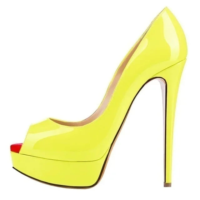 Patent Peep Toe Platform Heels