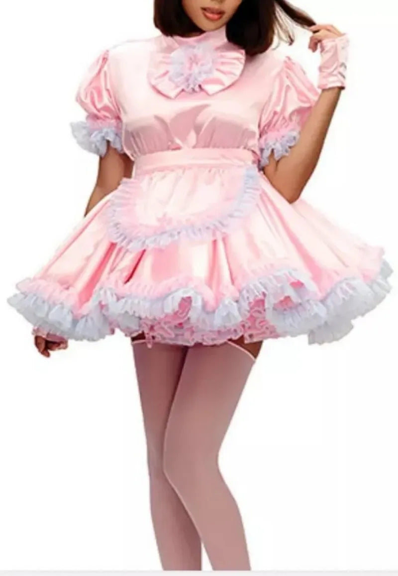 Pink Satin Lockable Sissy Dress