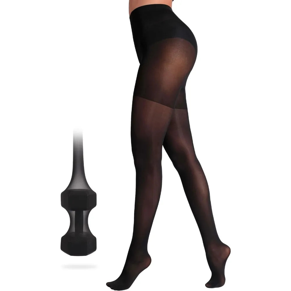 Sheer Black Control Top Tights