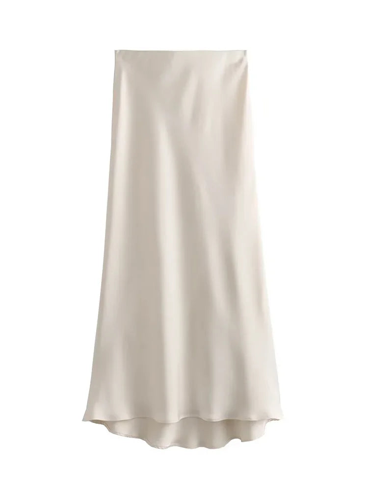 High Waist Satin Midi Skirt