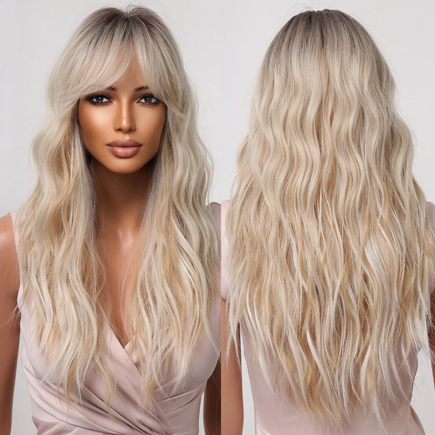 Ombre Blonde Wig with Bangs