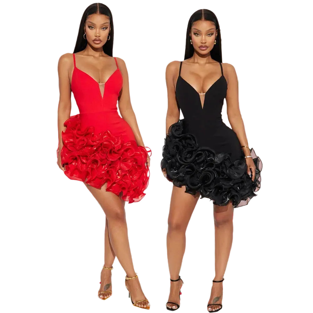 Red Ruffle Bodycon Mini Dress