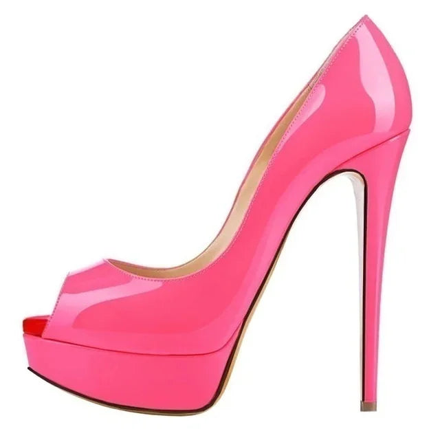 Patent Peep Toe Platform Heels