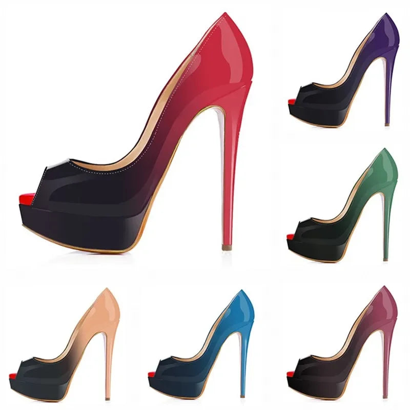 Patent Peep Toe Platform Heels