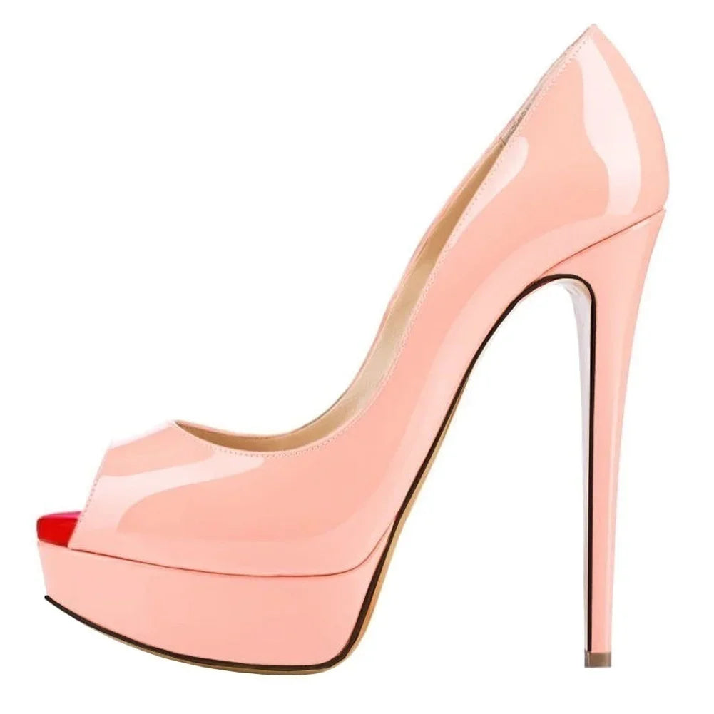 Patent Peep Toe Platform Heels