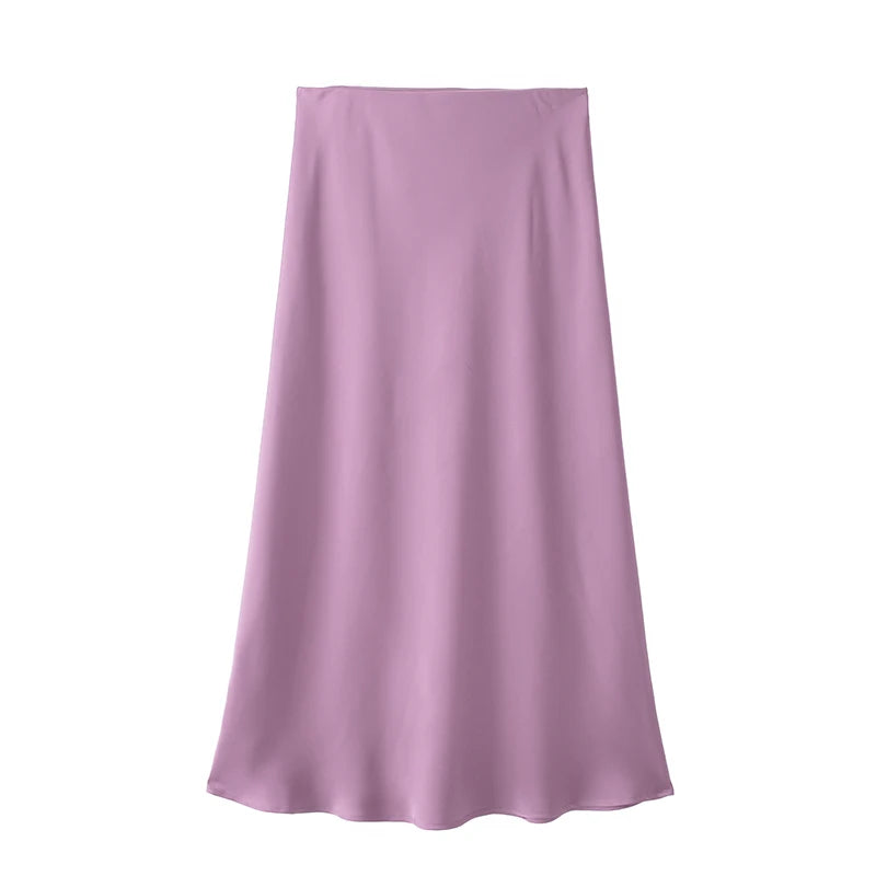 High Waist Satin Midi Skirt