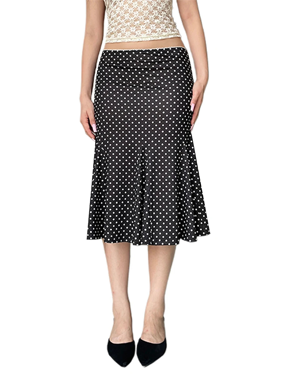 Dot Print Midi Casual Skirt