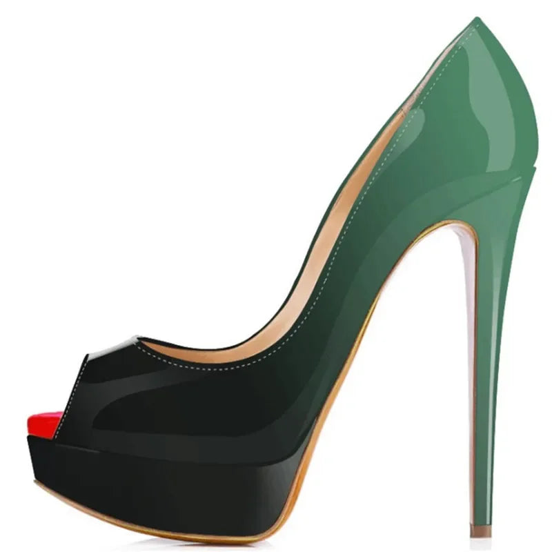 Patent Peep Toe Platform Heels