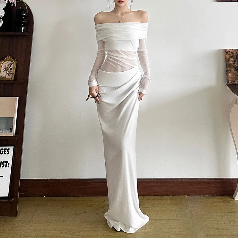 Mesh One Shoulder Long Dress