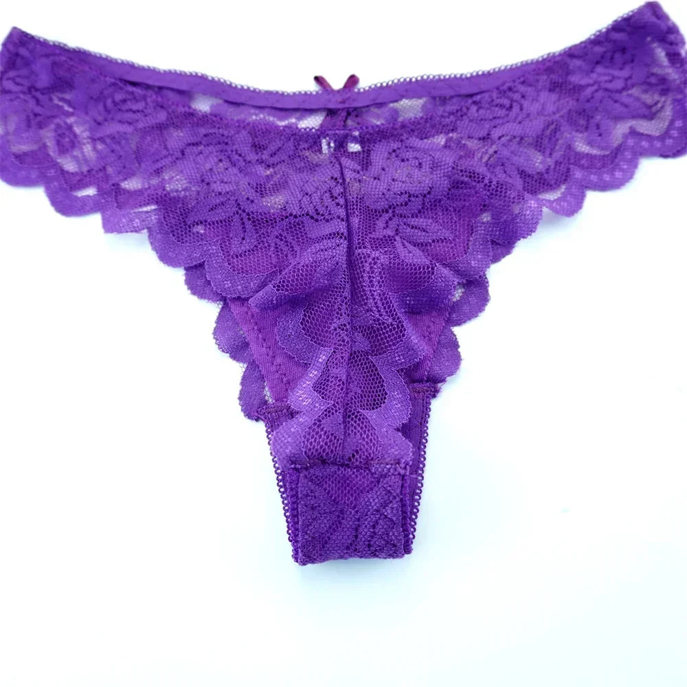 Sheer Lace Thong Panties 3PC