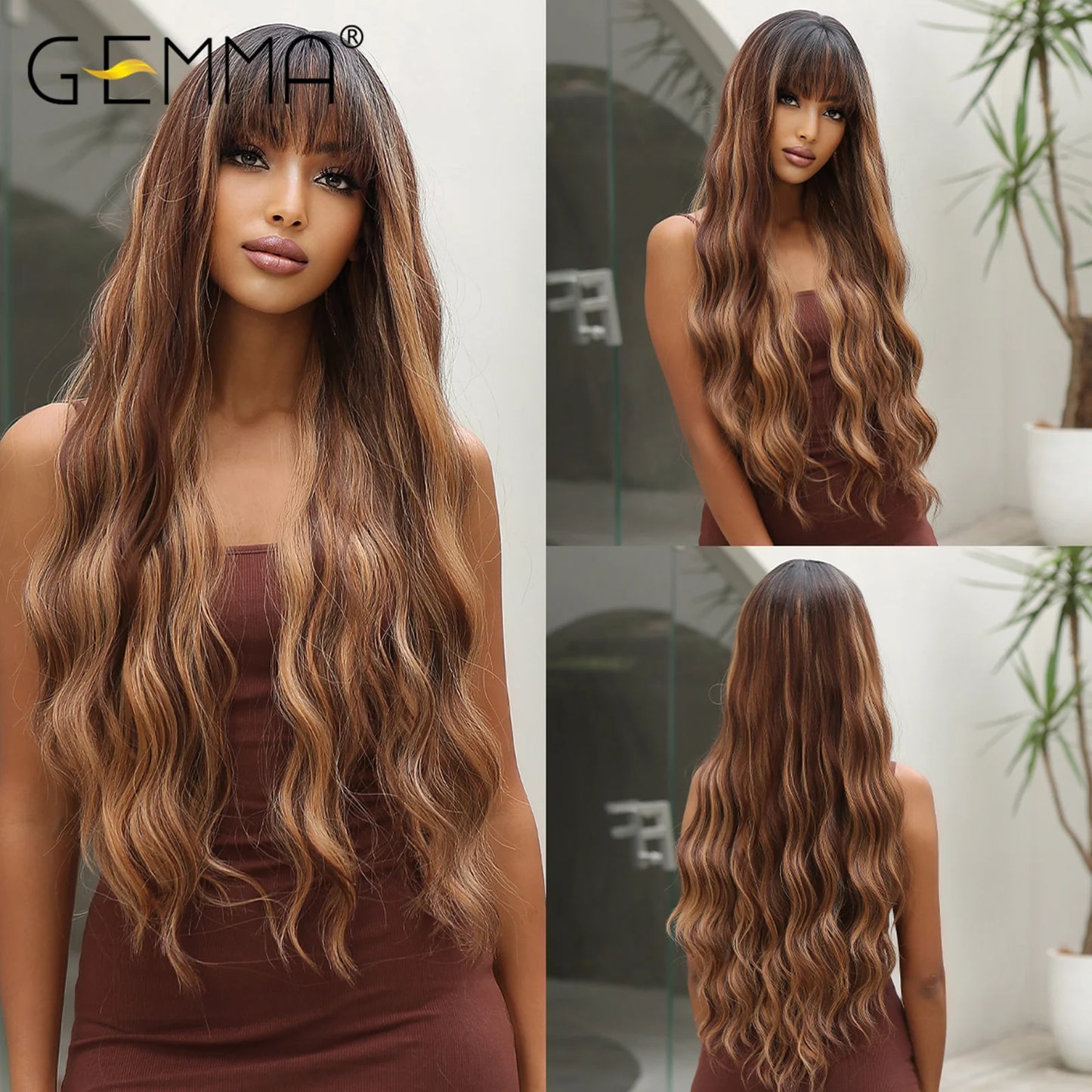 Ombre Blonde Wig with Bangs