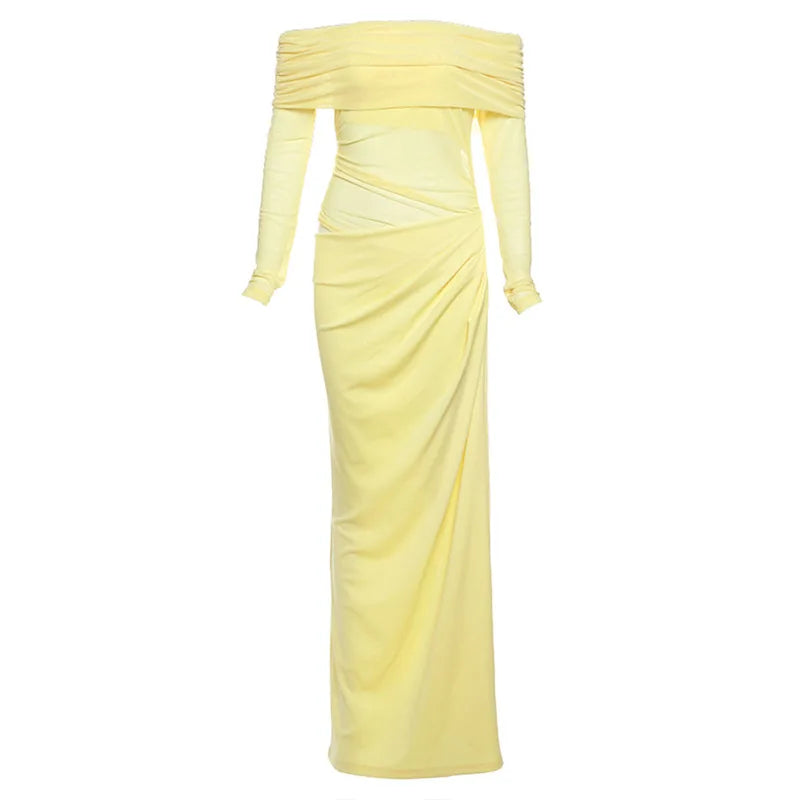 Mesh One Shoulder Long Dress