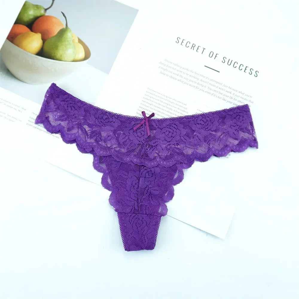 Sheer Lace Thong Panties 3PC