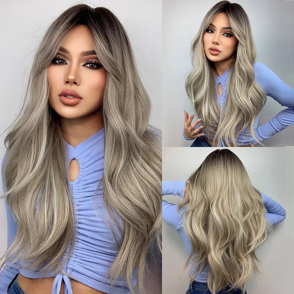 Ombre Blonde Wig with Bangs