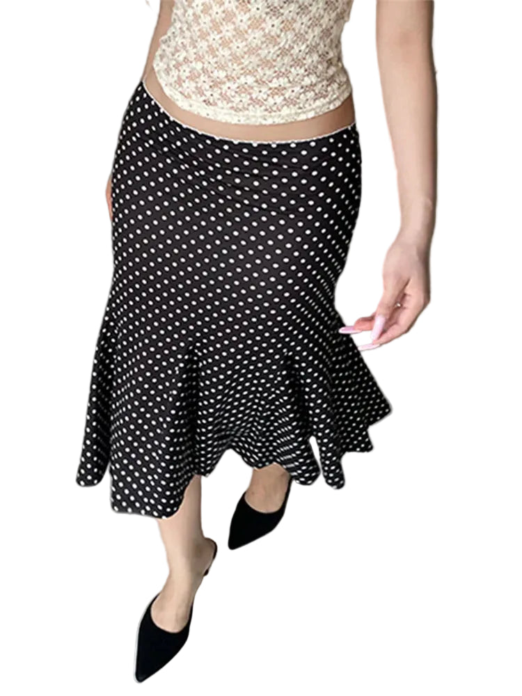 Dot Print Midi Casual Skirt