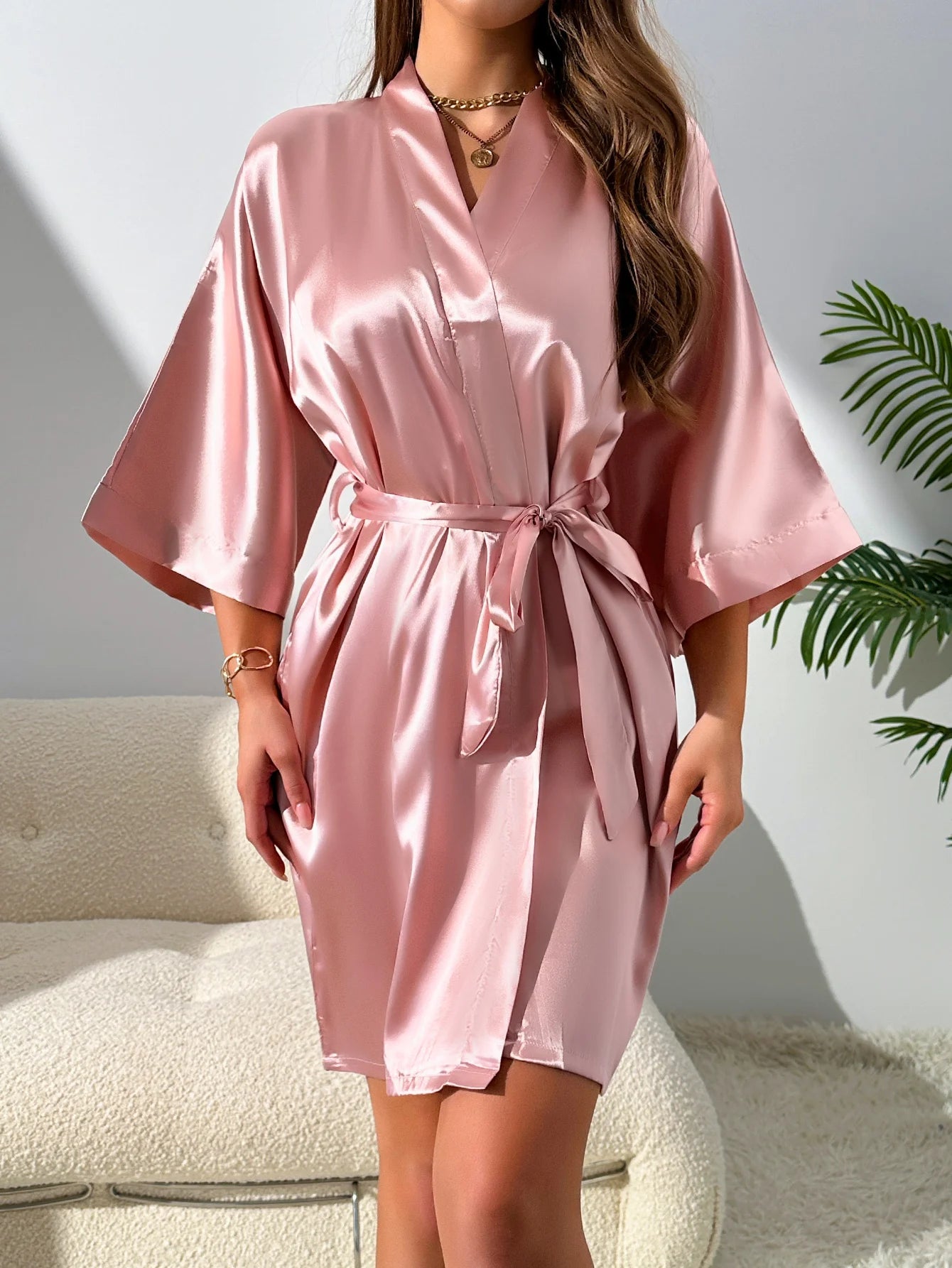 Silky Satin Robe Pajama Set