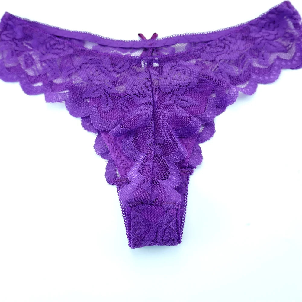 Sheer Lace Thong Panties 3PC