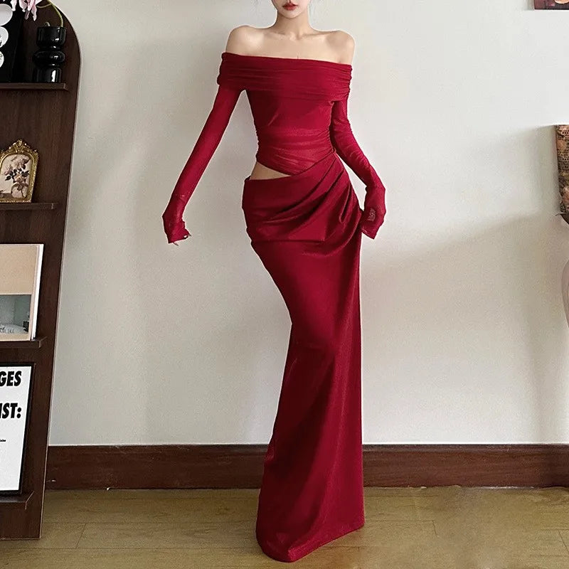 Mesh One Shoulder Long Dress