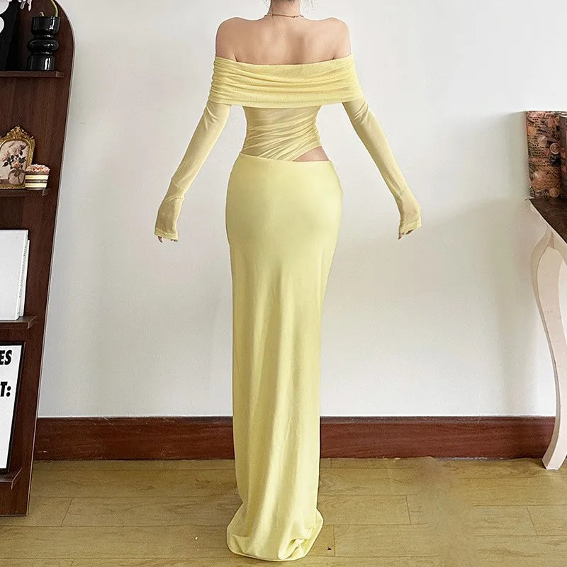 Mesh One Shoulder Long Dress