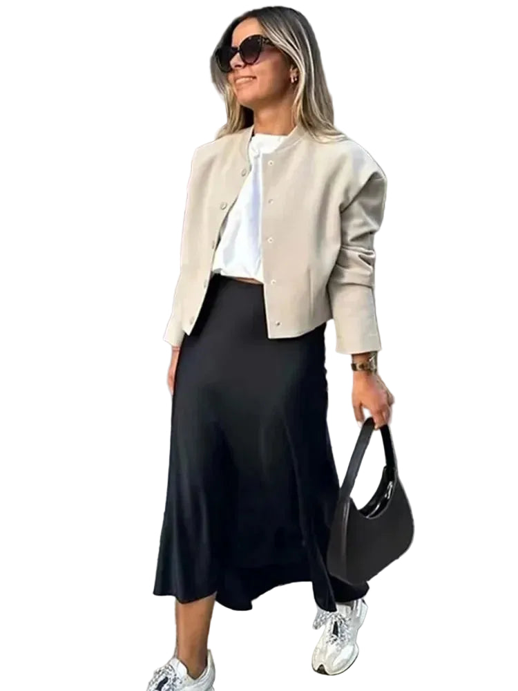 High Waist Satin Midi Skirt