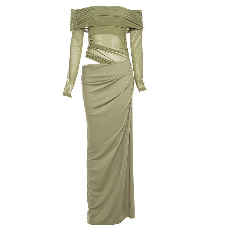 Mesh One Shoulder Long Dress