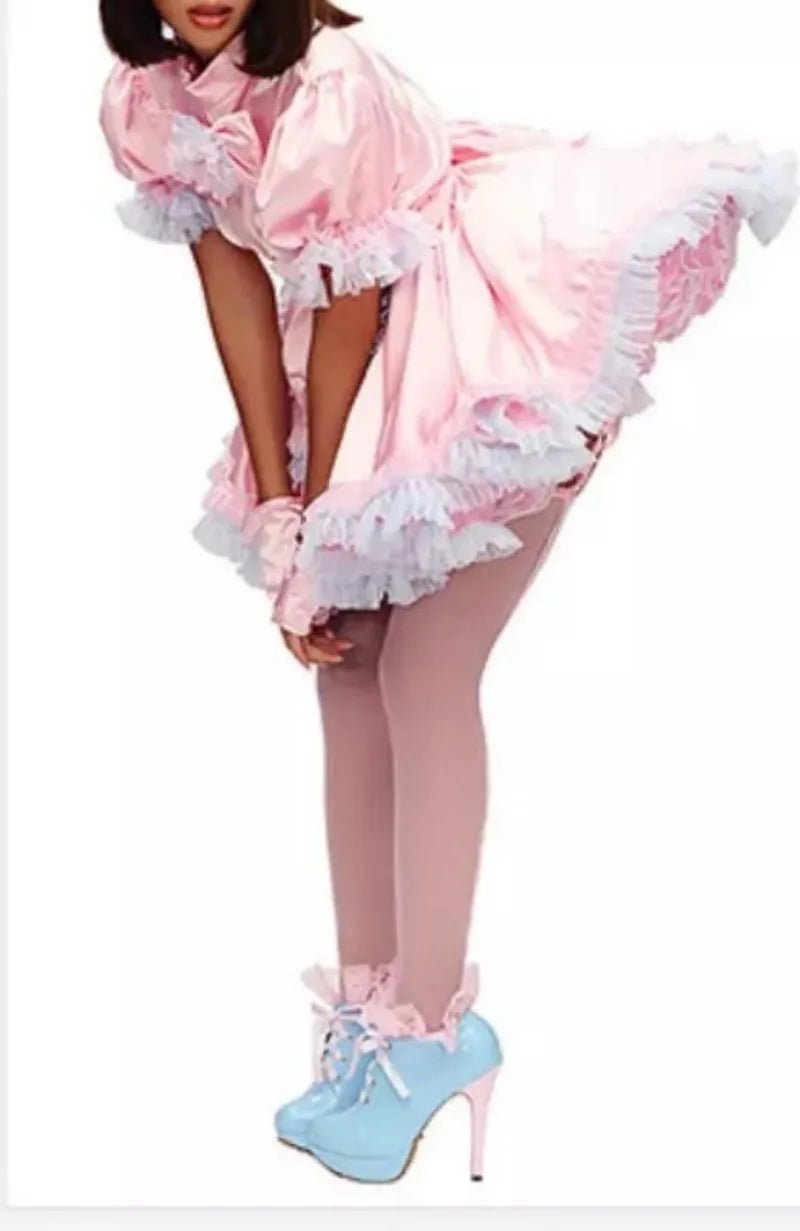 Pink Satin Lockable Sissy Dress