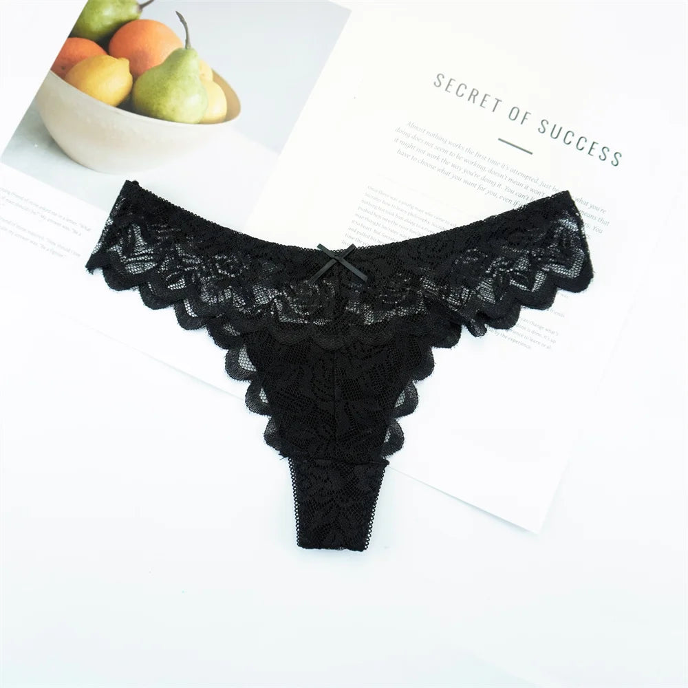 Sheer Lace Thong Panties 3PC
