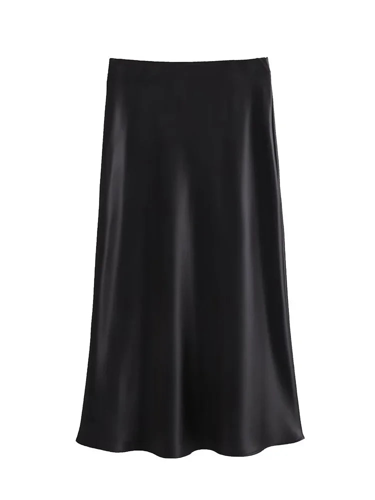 High Waist Satin Midi Skirt