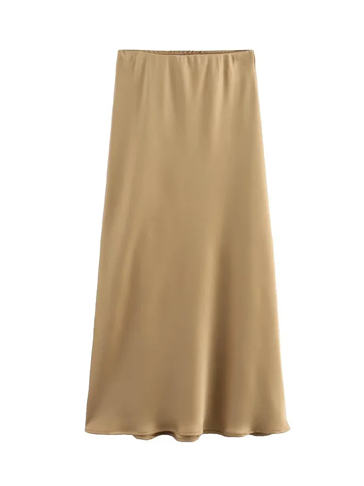 High Waist Satin Midi Skirt