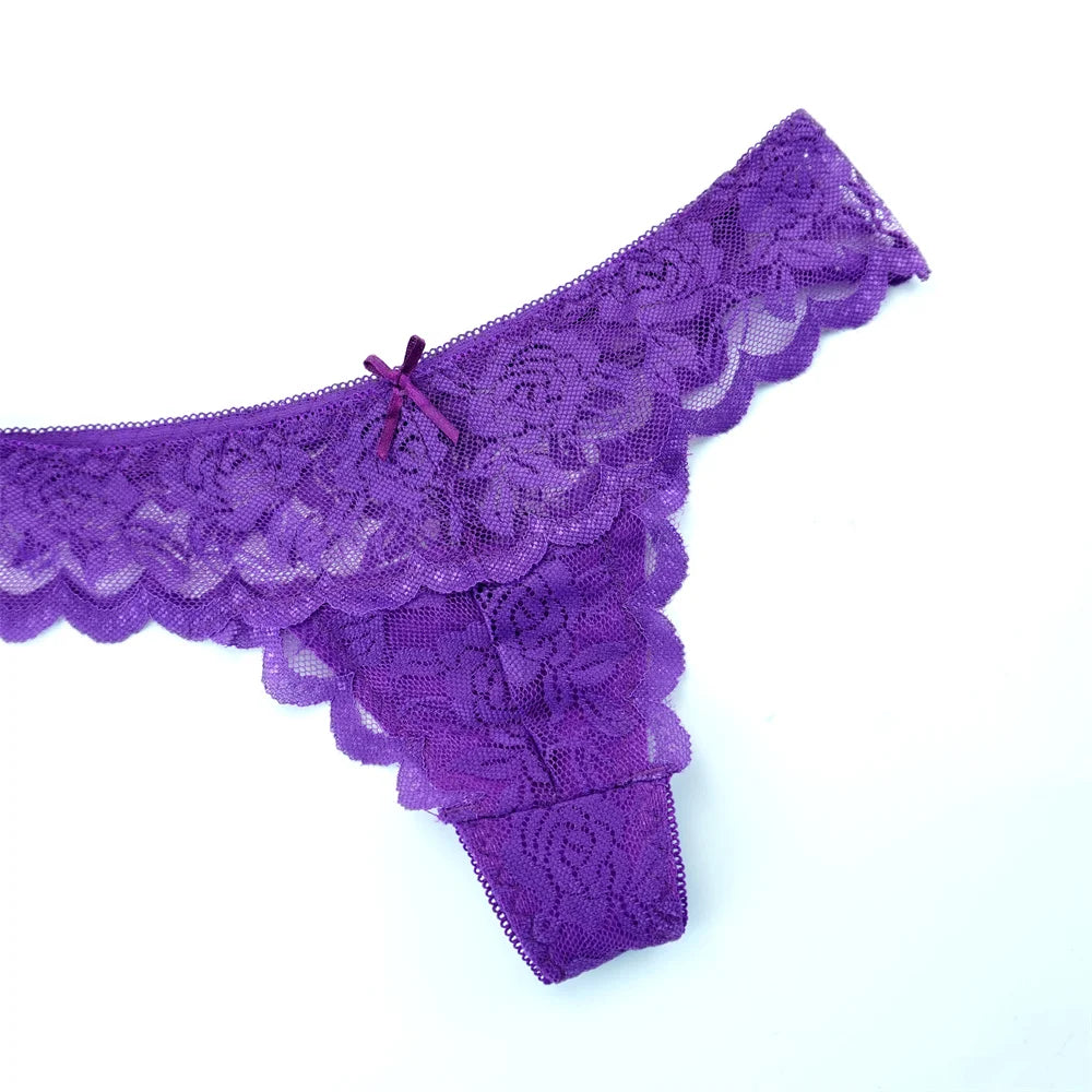 Sheer Lace Thong Panties 3PC