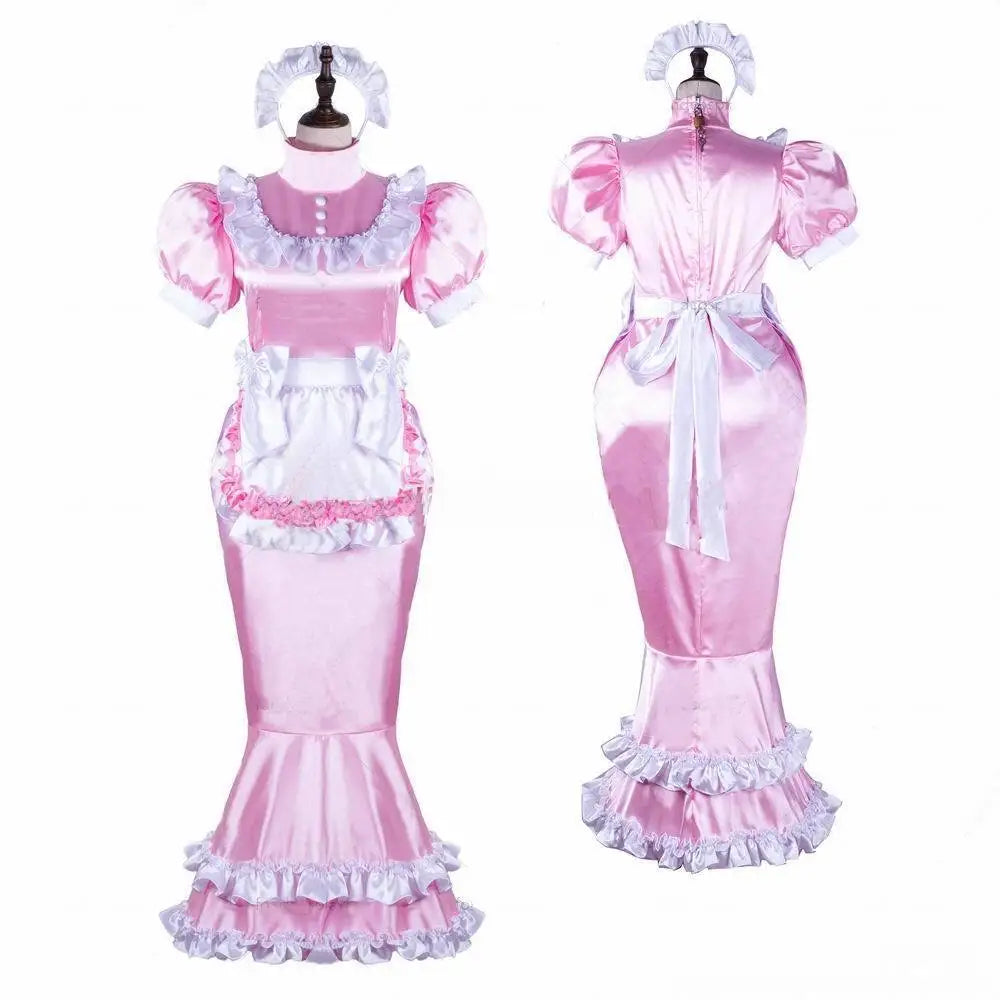 Sissy Tight Pink Maid Cosplay Robe