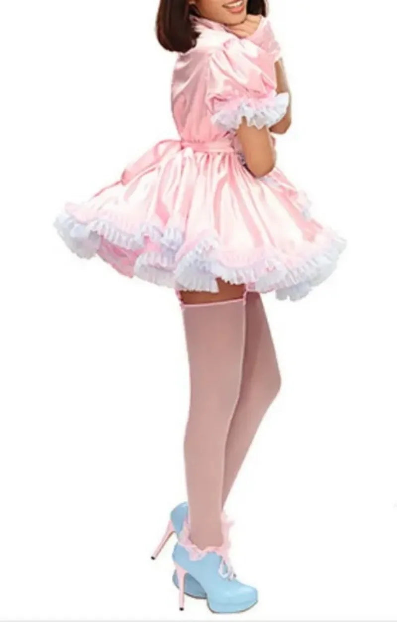 Pink Satin Lockable Sissy Dress