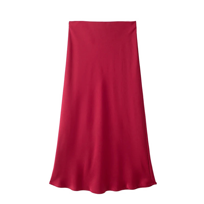 High Waist Satin Midi Skirt