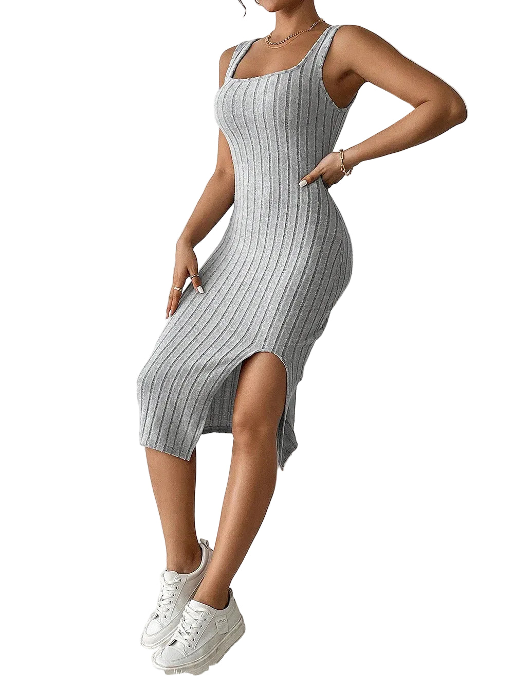 Knitted Suspender Square Neck Dress