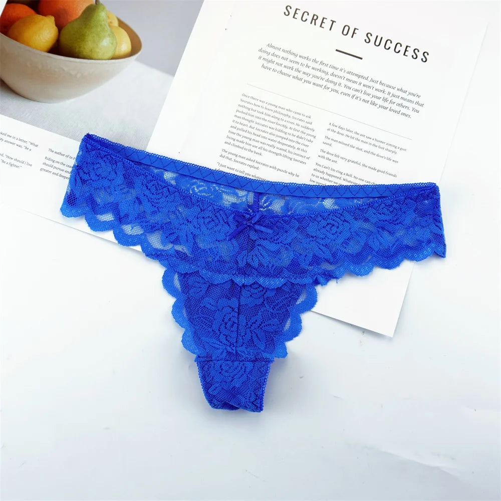 Sheer Lace Thong Panties 3PC